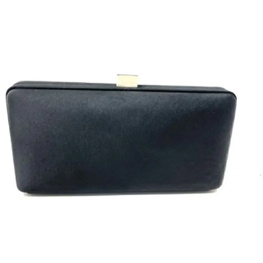 Enzo Angolini NWOT Black Sateen Clutch Bag with Silver Tone Chain & Top Clasp.